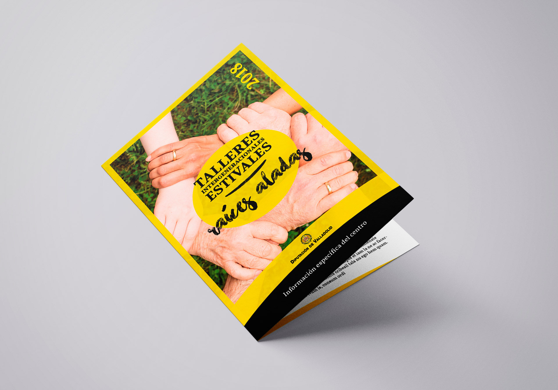 Díptico portada - Campaña de publicidad - Talleres Intergeneracionales Estivales 2018 (Raices Aladas)